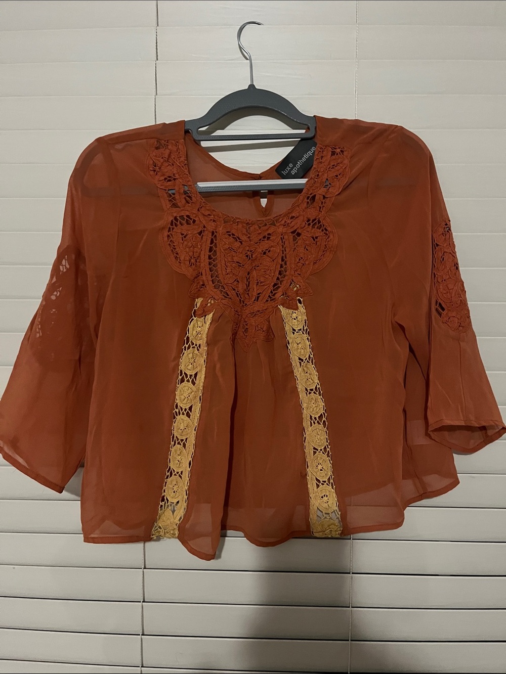 Rust Crochet-Detail Women's Blouse - Luxe Apothetique